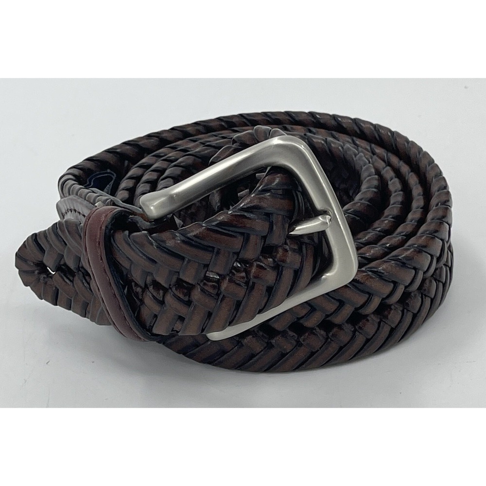 Tommy Hilfiger Braided Belt Brown Leather Brushed Nickel Buckle Men's Size 42‎